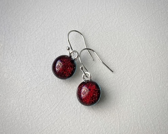 Red Dichroic Glass Drop Earrings.