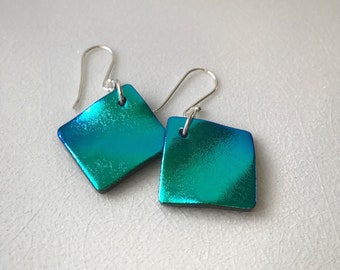 Turquoise Dichroic Glass Earrings.