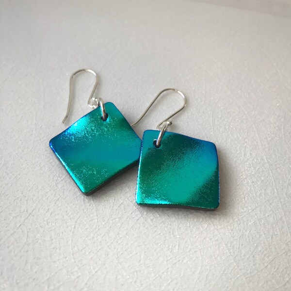 Turquoise Dichroic Glass Earrings - Turquoise Fused Glass Earrings - Turquoise Dangle Earrings - Turquoise Drop Earrings