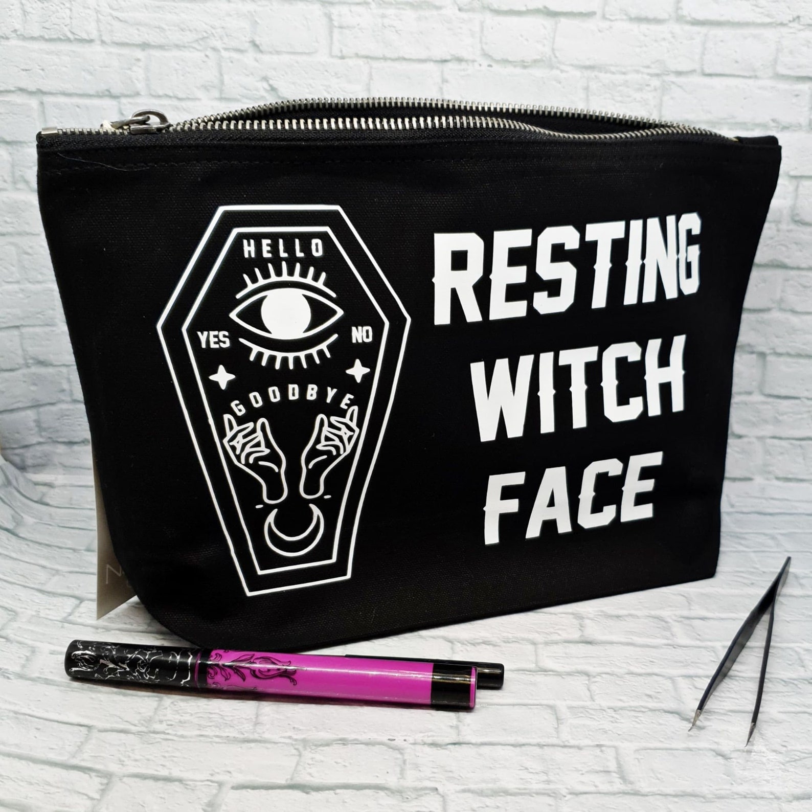 Black MakeUp Bag Resting Witch Face Makeup Bag Goth Bag Etsy