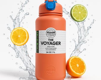 Mayim The Voyager Water Bottle – 34 oz Insulated Tumbler with Flip Straw Lid, BPA-Free Leakproof Bottle