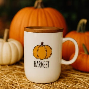 Rae Dunn Harvest Pumpkin Mug: Fall Kitchen Decor with Wooden Lid