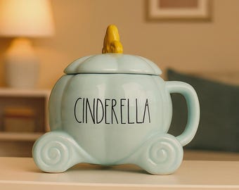 Kubek z Kopciuszkiem – inspirowany Disneyem niebieski ceramiczny kubek z dynią i pokrywką, prezent dla księżniczki o pojemności 16 uncji, kolekcjonerski kubek z bajki