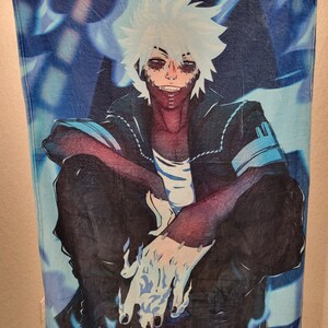 Blue Fire Villain Plush Throw Blanket White