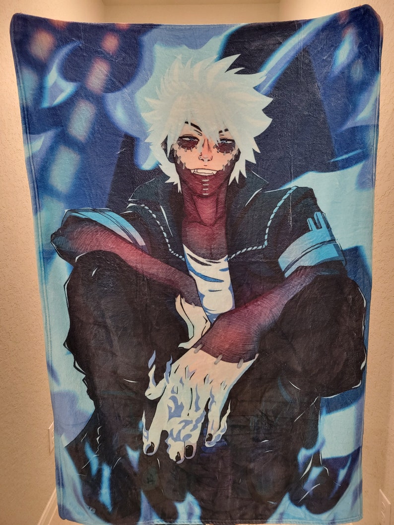 Blue Fire Villain Plush Throw Blanket White