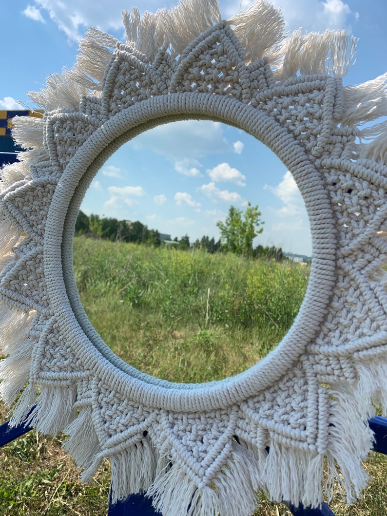 Macramé mirror hanging on the wall Makrame boho mirror Etsy