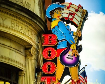 Boots Broadway Boots Co in Nashville Photography Print, Tennessee Travel Print, Neon Pinup