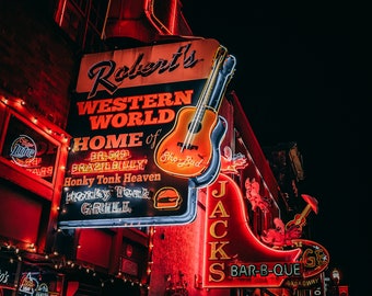 Robert's Western World, Broadway, Nashville, Tennessee, Vintage Neon, Photography Print