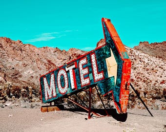 Vintage Motel Sign in the Desert Ghost Town