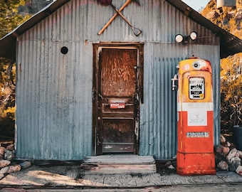 Vintage Gas Station in the Desert Ghost Town