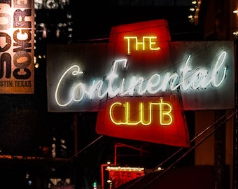 Austin South Congress Street, Downtown, Texas, Neon, Continental Club Photography Print
