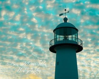 Lighthouse Photography Print, Biloxi, Mississippi Photography, Home Decor, Blue Skies, Wall Decor, Art