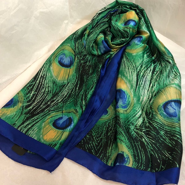 Luxurious Soft Silk.Gorgeous Peacock Theme.Vibrant Parrot Theme, All kind of birds Scarves,