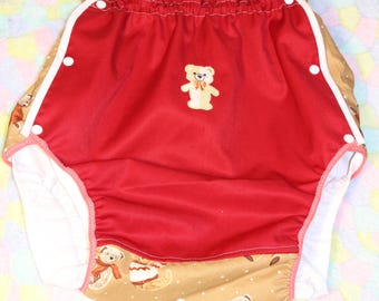 Adult Cloth Diaper Cover: PUL Lined, Bear Embroidery, Size M