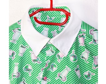 RETRO KIDCORE SHIRT: Striped Cotton Blouse with Drink Print