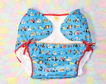 Adult Diaper Cover: ABC Animal Print, Waterproof PUL Fabric (M/L)
