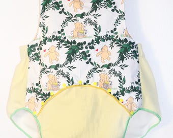 Adult Winnie the Pooh Romper: Spring Garden Print, Fleece Lined (XL)