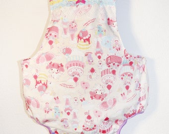 ABDL Romper: Pastel Kawaii Print, Lace Trim - Size M