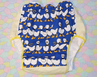 Adult Diaper Cover: Blue Goose Print, Waterproof PUL Fabric, Size L