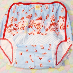 Erwachsenen-Windelhülle: Bunny Winter Candy Print, wasserdichter PUL-Stoff