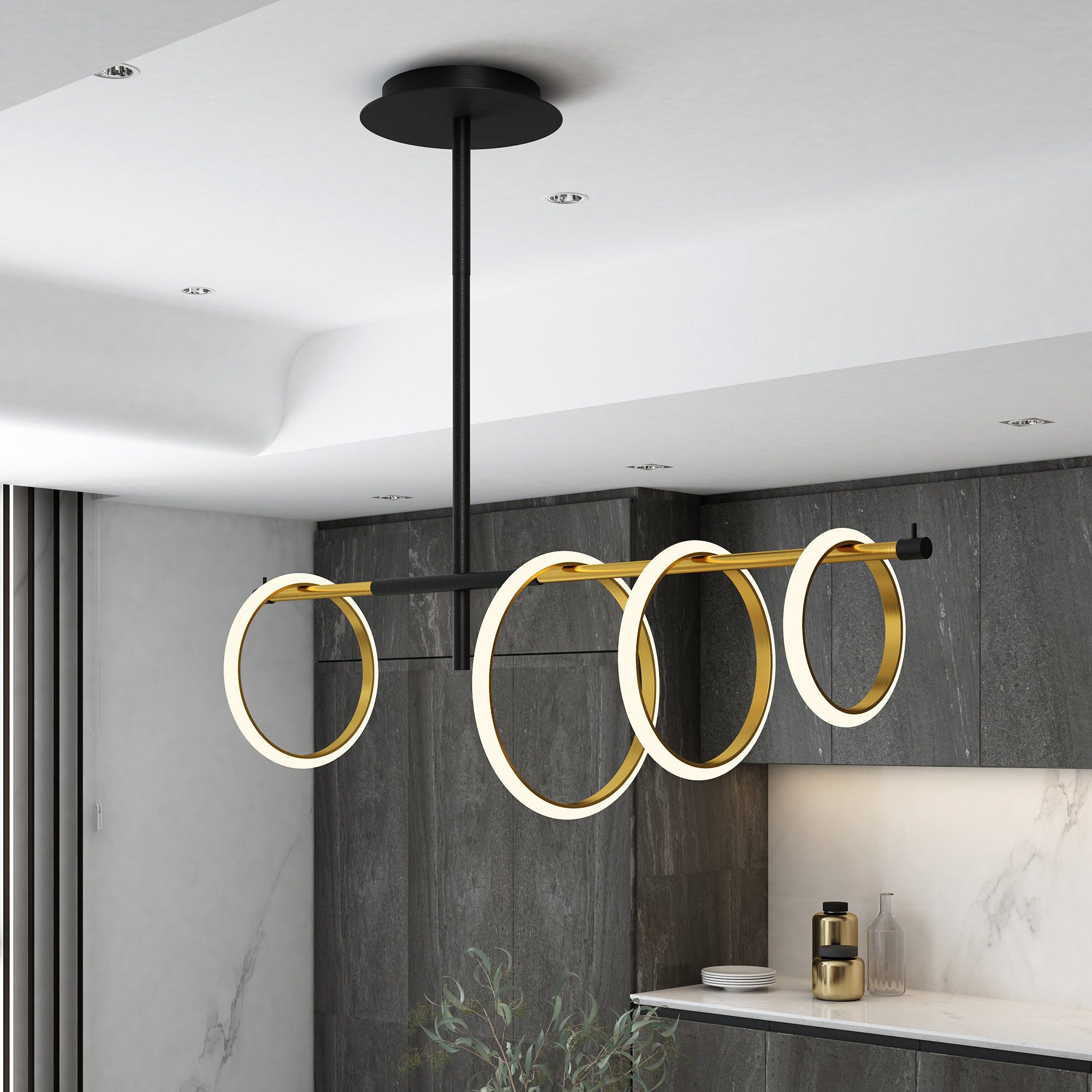 Glow S Avenue 4 Light Loop Ring Linear Led Chandelier Etsy