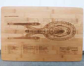 Star Trek enterprise inspired blueprint Cutting Board! A must for that Star Trek Fan! Trekkie, wedding gift, birthday gift, Star Trek decor