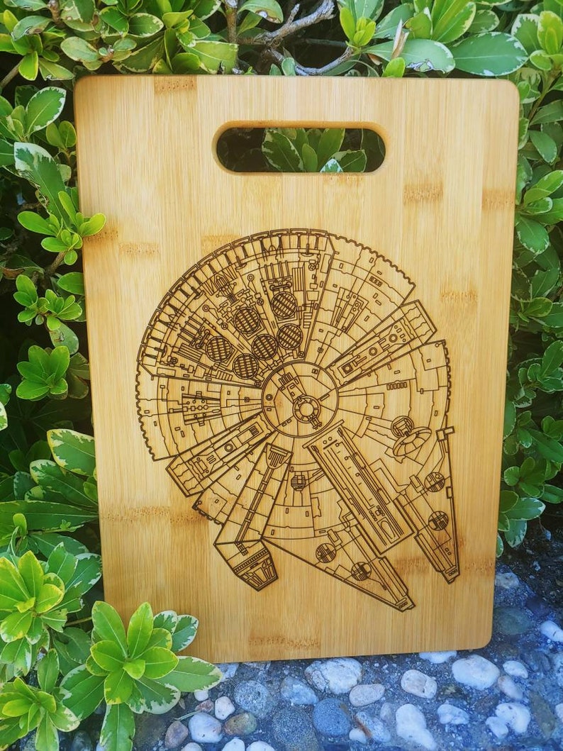 Millennium Falcon Inspired Cutting Board. Star wars/wedding gift, any occasion, Star wars decor, house warming image 1
