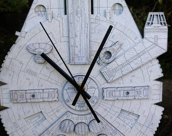 Wooden engraved 3D millennium falcon clock