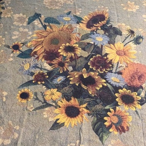 Pat Cockrell SUNFLOWERS Fringed Throw Jacquard Tapestry 64X50 Excluding Fringe