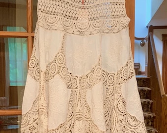 White Cotton, Lace, Embroidered,  Vintage Dress/Tunic Size XS