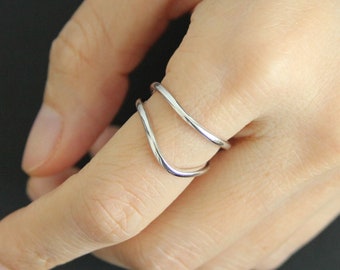 Gold Wavy Ring - Stackable Ring Adjustable Ring Double Line Ring Stacking Ring Simple Wave Ring Minimalist Ring