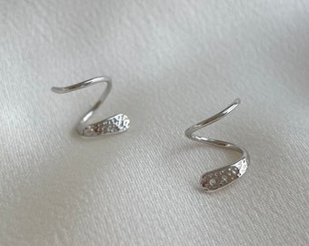 Hammered Double Hoop Twist Earrings • Simple Textured Spiral Twist Ear Threader • Dainty Minimalist Sterling Silver Spiral Hoop Earrings