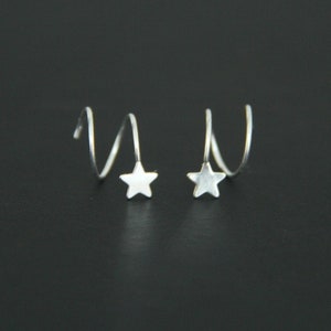 Star Spiral Twist Double Hoop Earrings • Fake Double Piercing • Dainty Spiral Earrings •  Minimalist Celestial Star Ear Threader Earrings