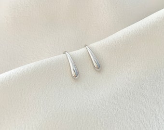 Teardrop Waterdrop Threader Earrings, Dainty Arc Threader Earrings, Simple Everyday Threader Earrings, Thick Wire Teardrop Threader Earrings