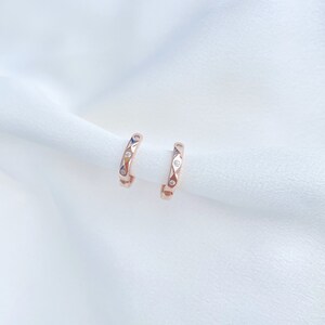 Rose Gold Faceted Hoop Earrings in Sterling Silver • Small Huggie Hoops • Everyday Earrings Gold Silver Rose Gold • Dainty Hoop Earrings