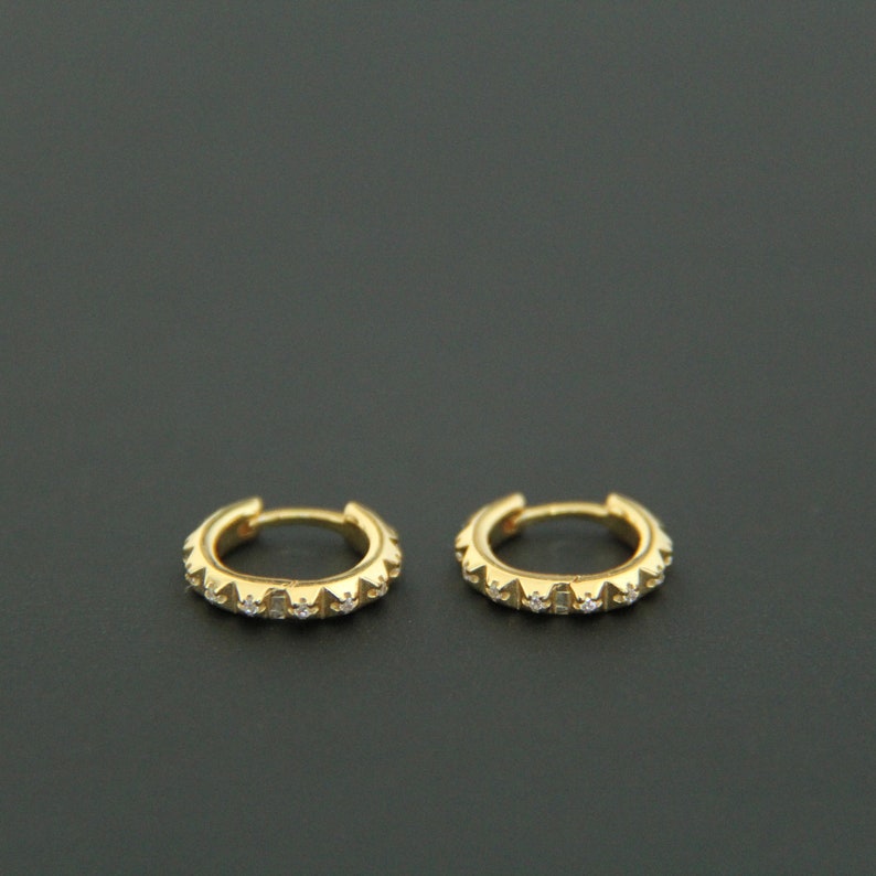 Tiny Pave Diamond Huggie Hoop Earrings, Dainty Silver Hoop Earrings ...