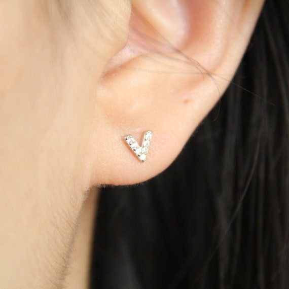 Letter V Stud Earring in Sterling Silver