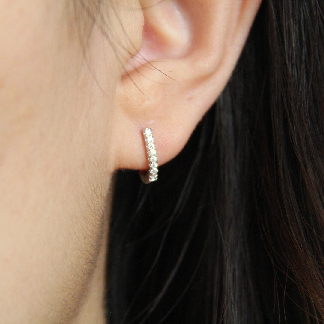 Silver U Shape Diamond Hoop Earrings Rectangular Huggie Hoop U-link ...