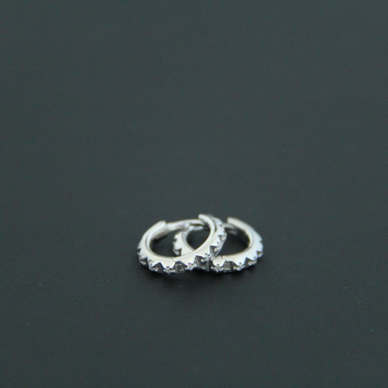 Tiny Pave Diamond Huggie Hoop Earrings, Dainty Silver Hoop Earrings ...