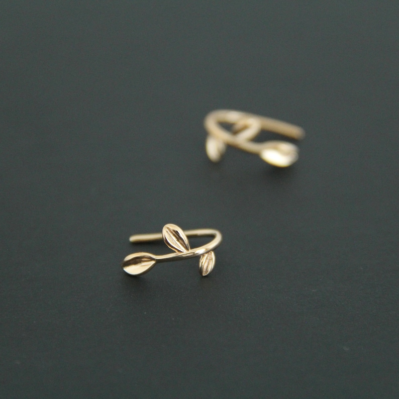 Rose Gold Leaf Threader Earrings Dainty Open Hoop Earrings Etsy