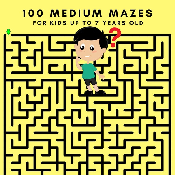 100 Medium Difficulty Mazes For Kids Up To 7 Years Old, Printable Labyrinth Pages, Printable Maze Pages for Kids, PDF [Instant Download]