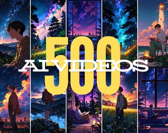 Op ghibli geïnspireerde animeshort | 500 AI Dreamy-video's (digitale download)