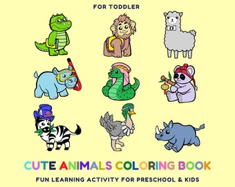 Cute Animals Coloring Book for Kids, Coloring Pages for Kids, Animals Coloring Pages, Printable Coloring Pages, PDF, PNG, [Instant Download]