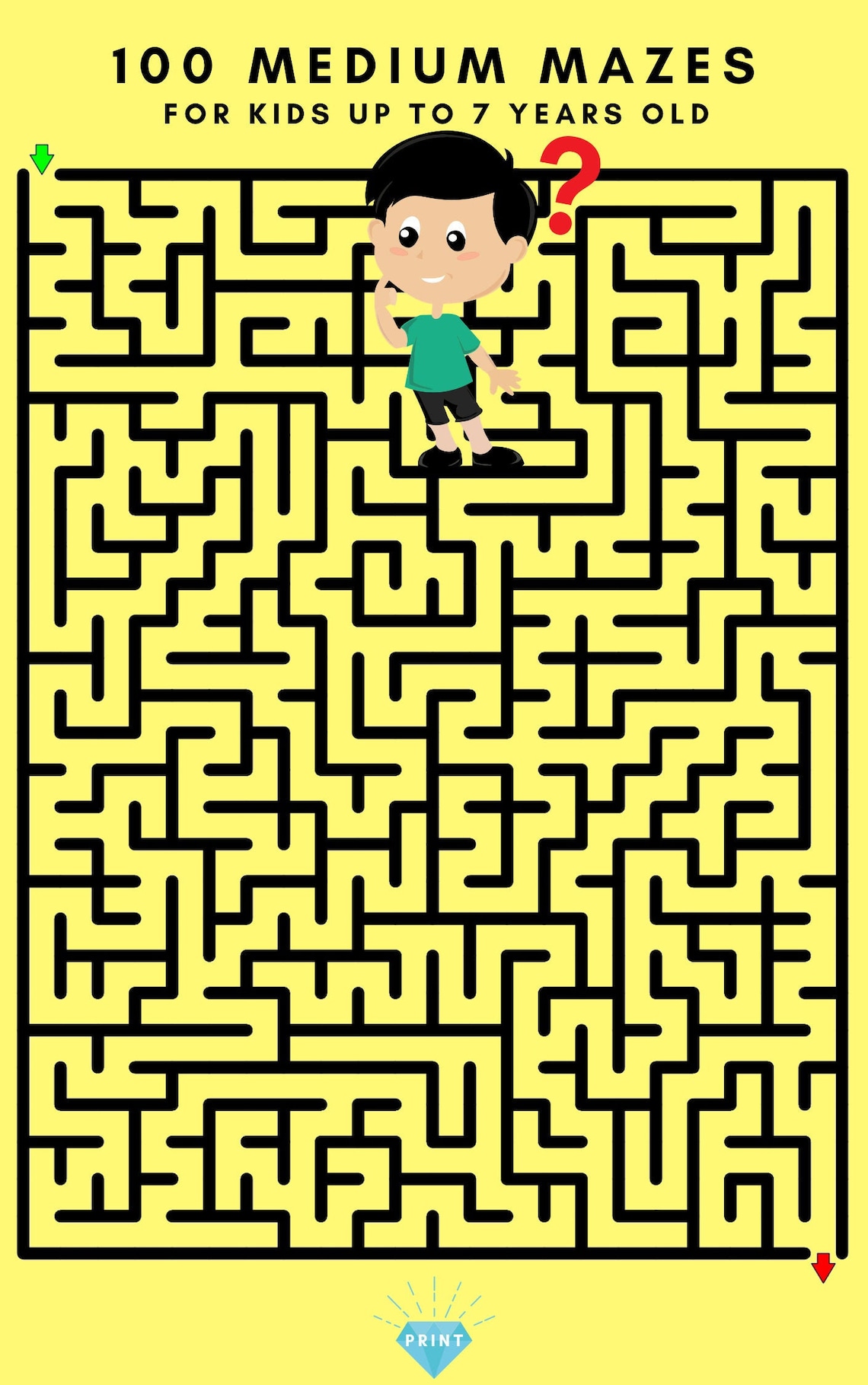 100 Medium Difficulty Mazes for Kids up to 7 Years Old, Printable Labyrinth Pages, Printable ...