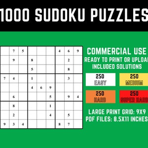 1000 Sudoku Puzzles for Kids &amp; Adults | Solutions Included, Different ...