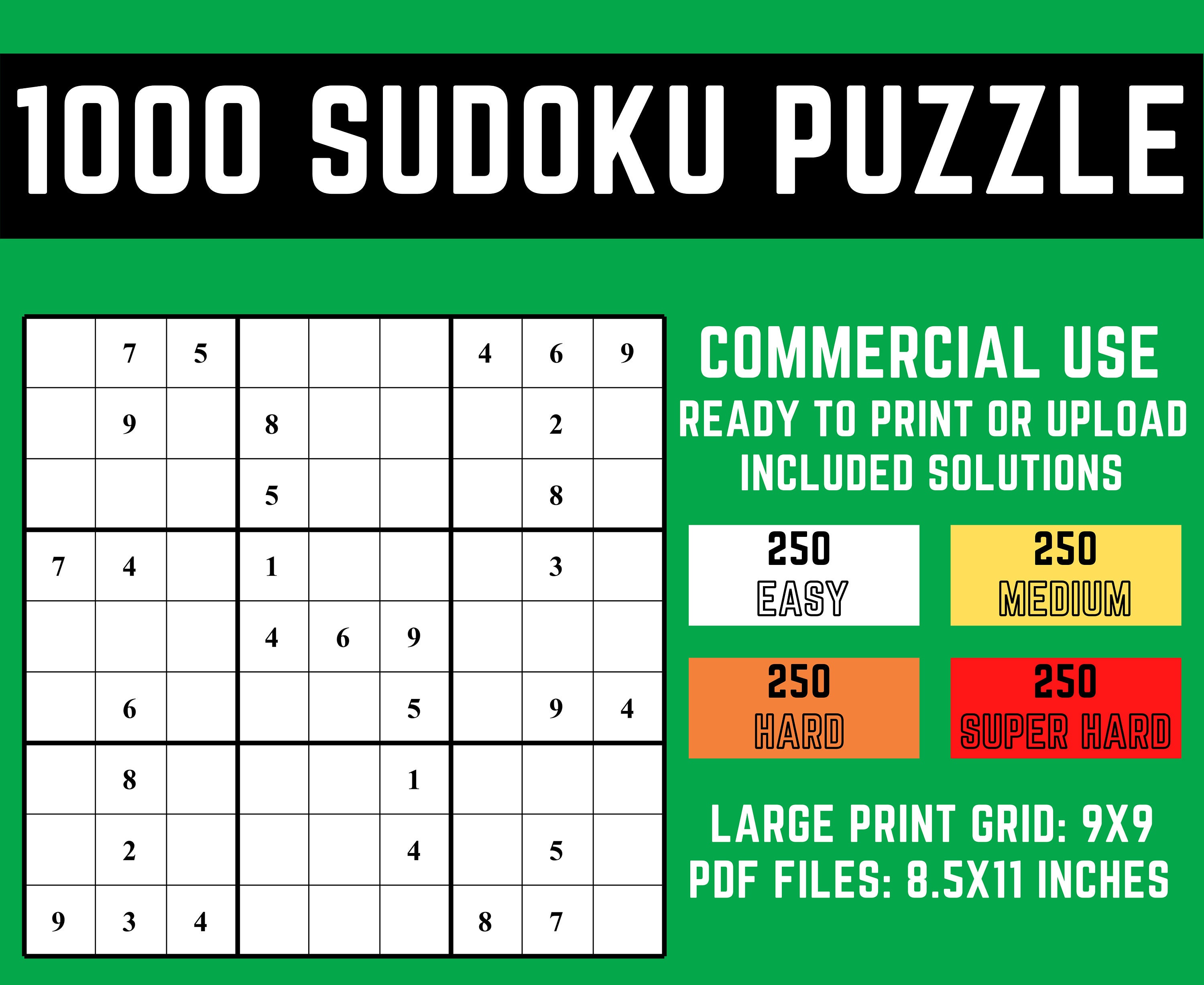 1000 sudoku puzzles for kids adults solutions included etsy