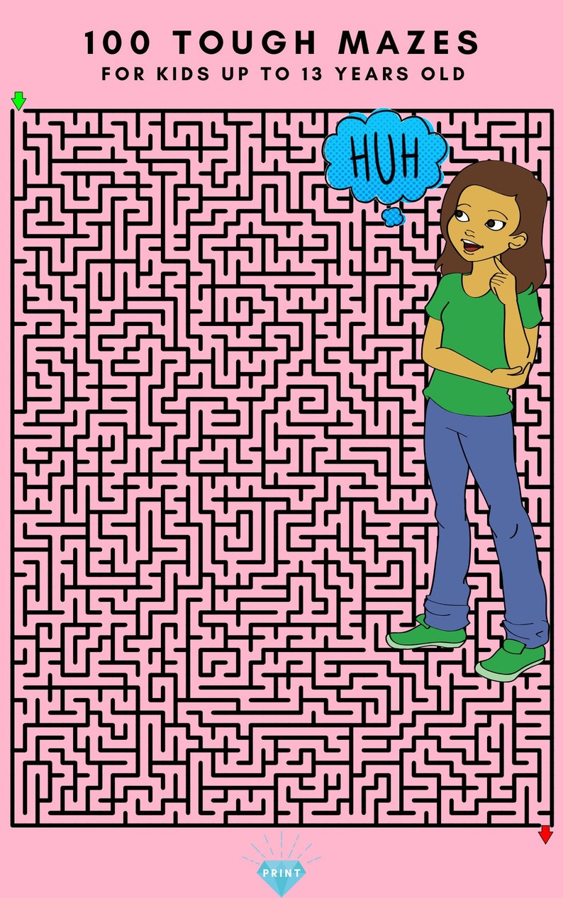 100 Tough Mazes for Kids up to 13 Years Old, Printable Labyrinth Pages ...