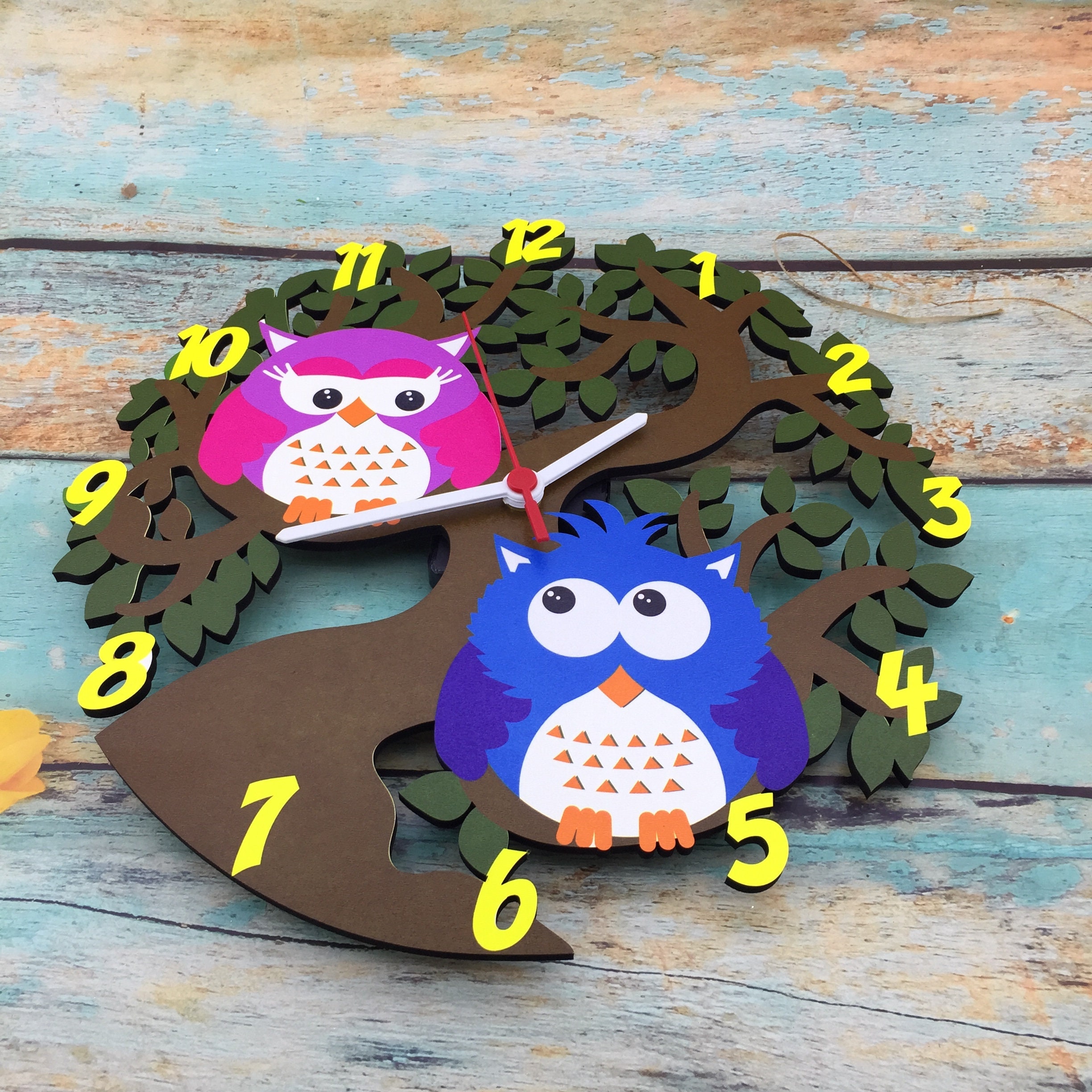 Owl Wall Clock Owl Baby Clock Kids Room Wall Clock Etsy