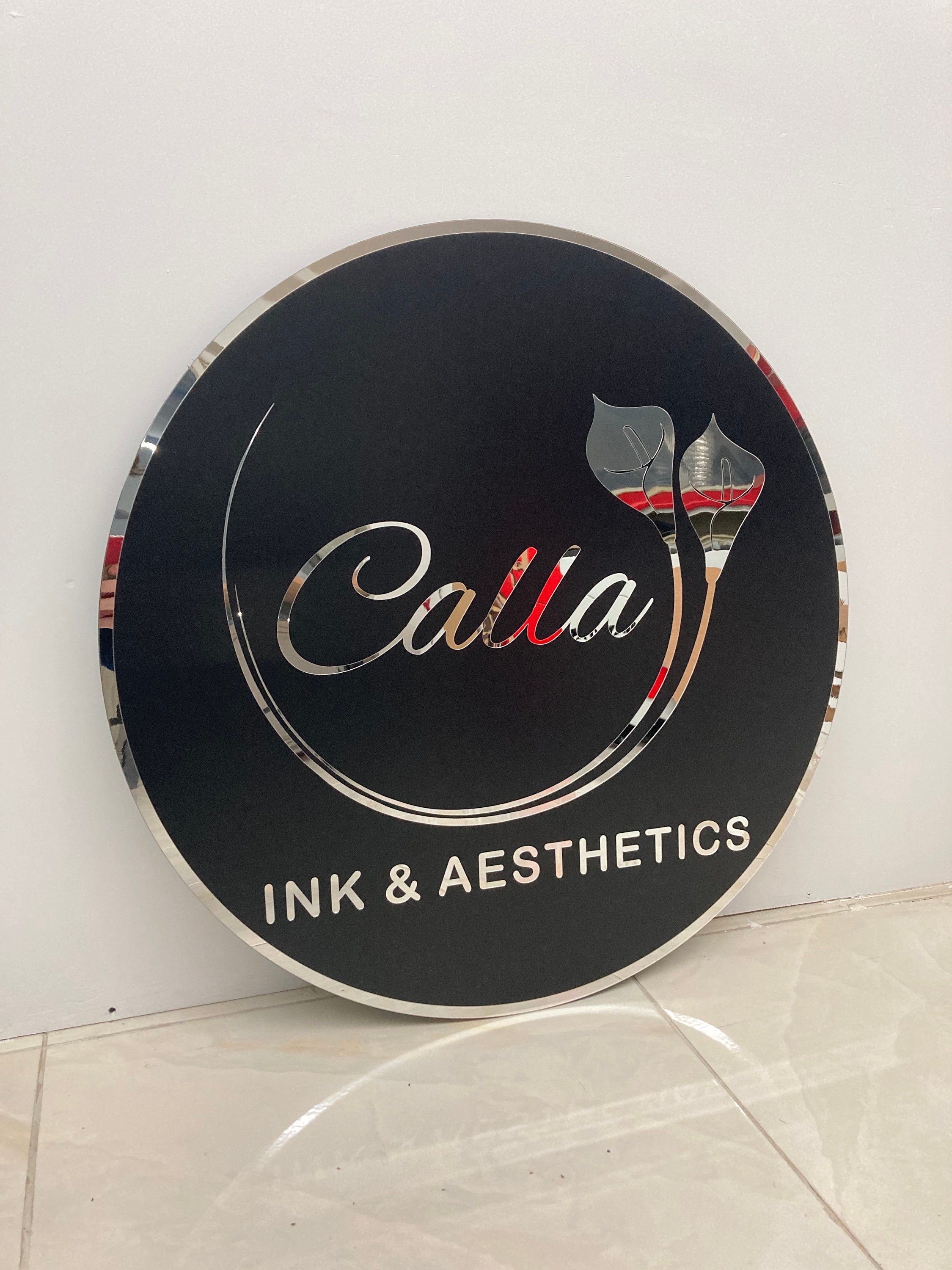 Round Mirror Logo Sign Acrylic Custom Logo Decoration Etsy