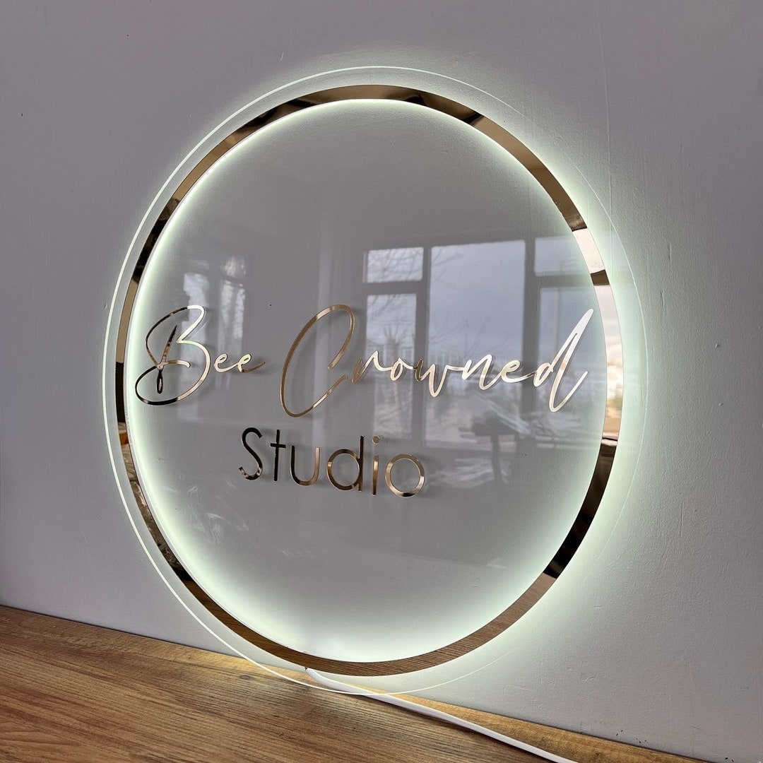 Business Neon Lights Mirror Logo Sign Acrylic Custom Logo Etsy
